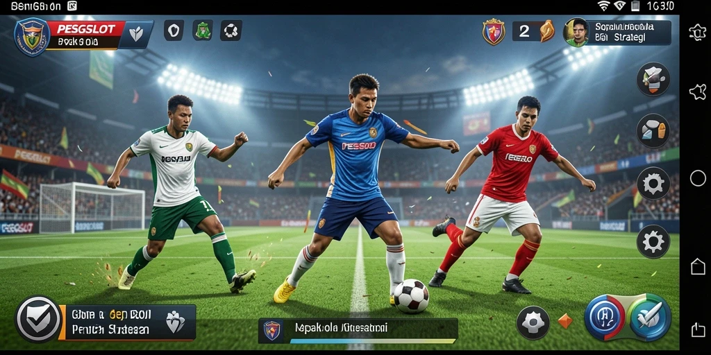 Tangkapan layar gameplay PESGSLOT menampilkan aksi sepak bola yang seru dan dinamis.
