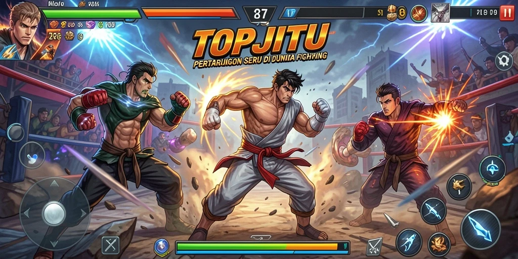 Screenshot gameplay TOPJITU yang menunjukkan aksi pertarungan mendebarkan.